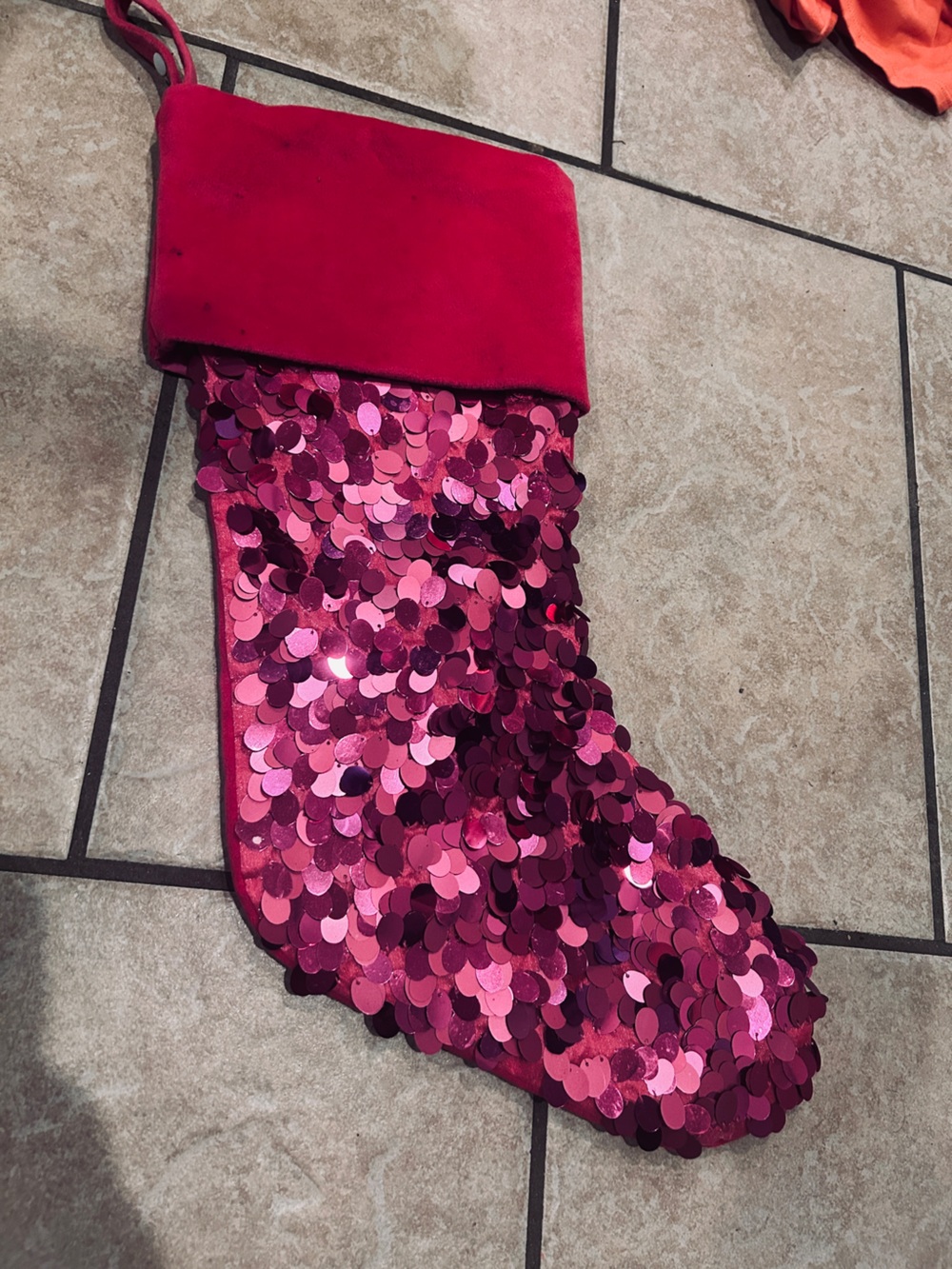 Pink Sequin Holiday Stocking